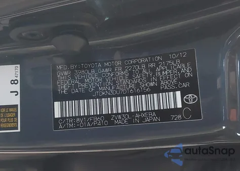 2013 Toyota Prius Three z USA, uszkodzony, nr VIN JTDKN3DU7D1616156